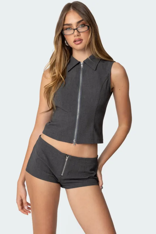 Allie Collared Zip Up Top sold by Edikted