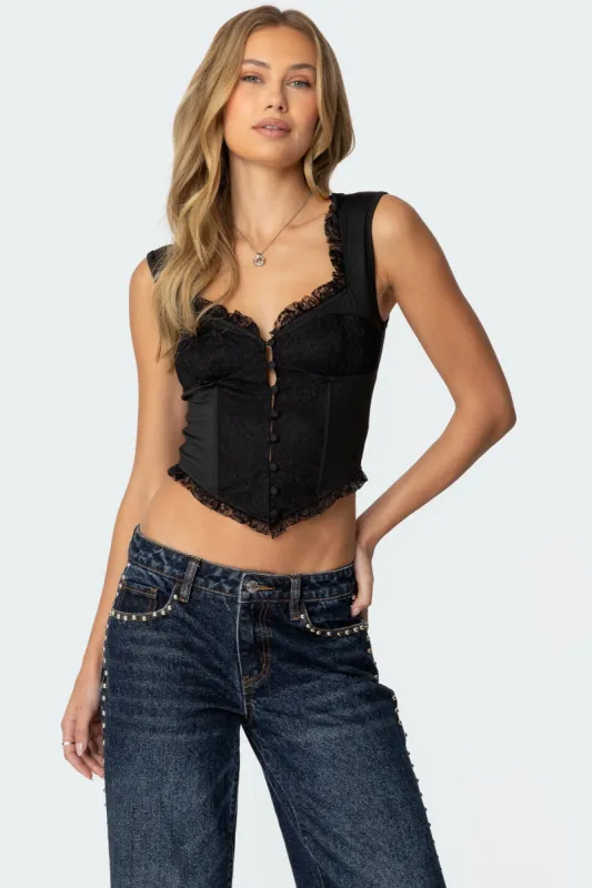 Button Front Lacey Corset sold by Edikted