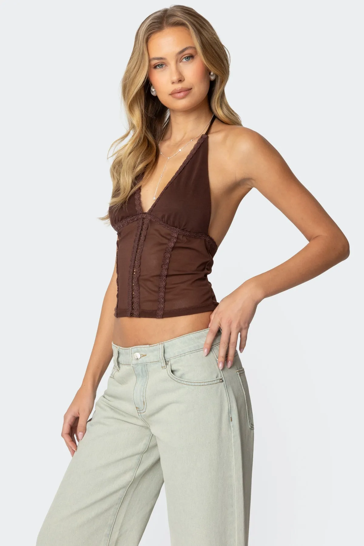 Lucie Lacey Mesh Halter Top sold by Edikted product image thumbnail 3