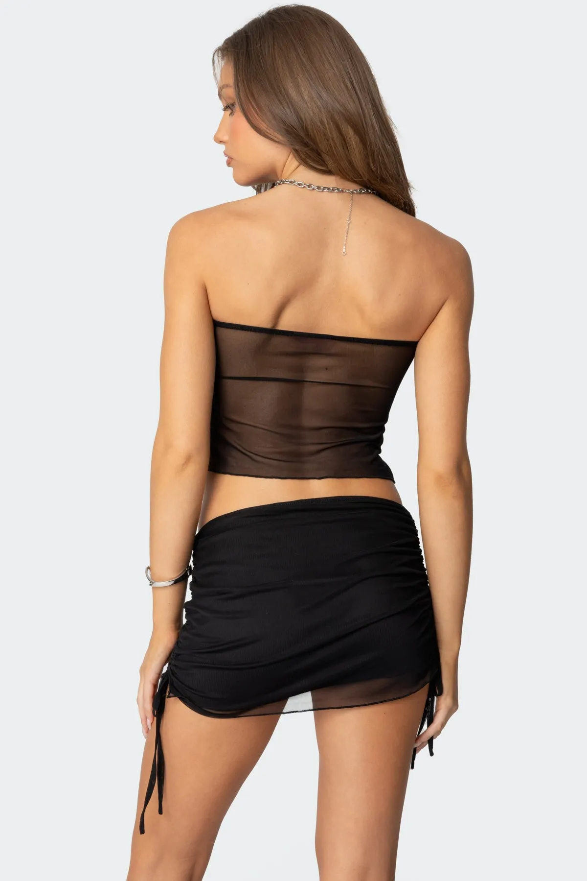 Joy Asymmetric Sheer Mesh Tube Top sold by Edikted product image thumbnail 4