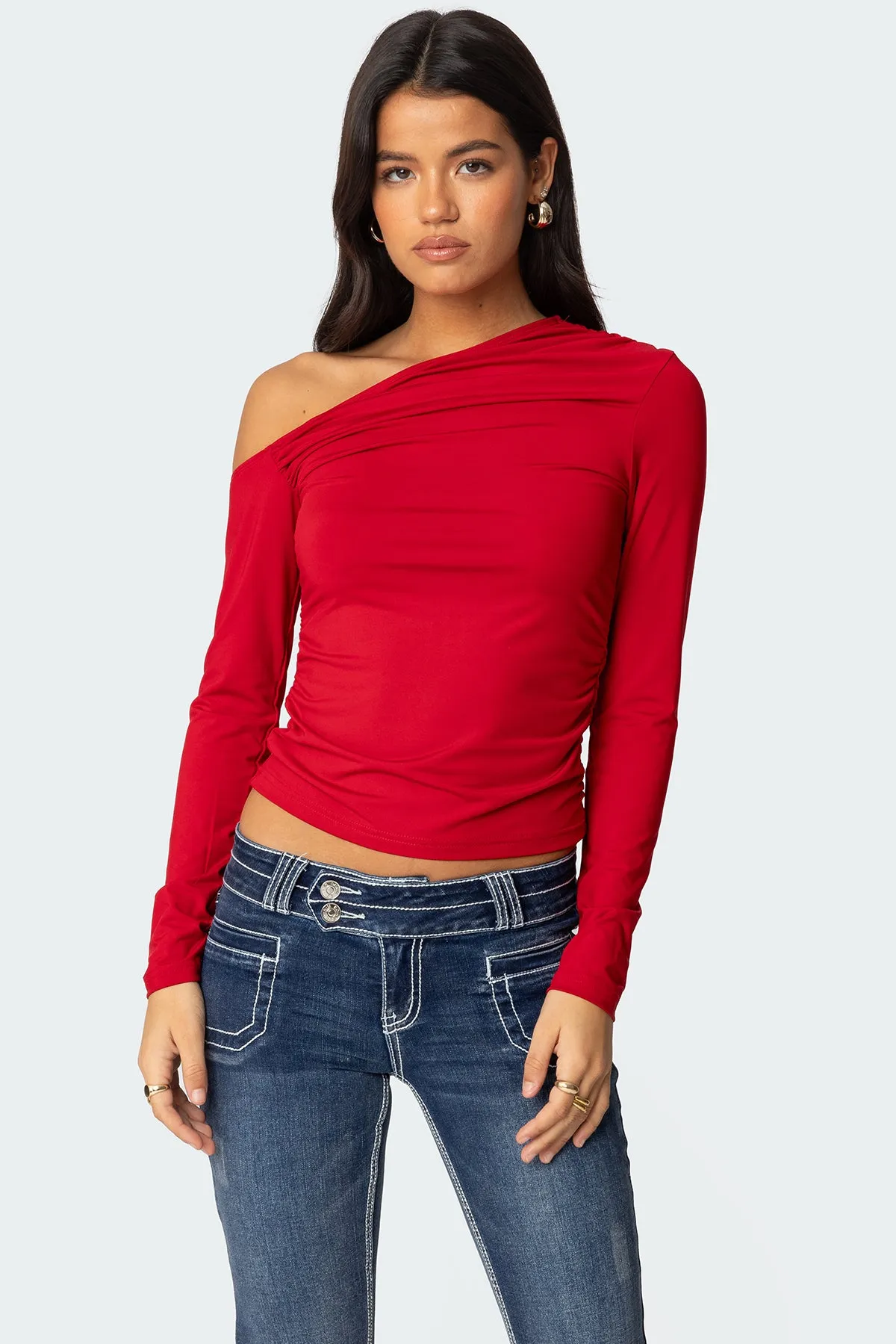 Ronnie Asymmetric Long Sleeve Top sold by Edikted