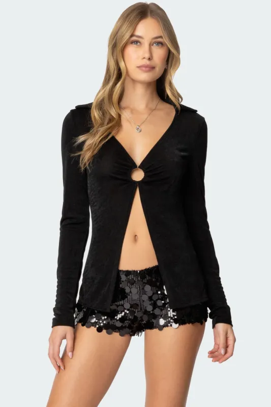 Daria Split Front Long Sleeve Top made by Edikted