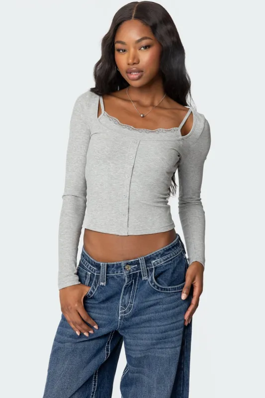 Josi Layered Ribbed Top sold by Edikted