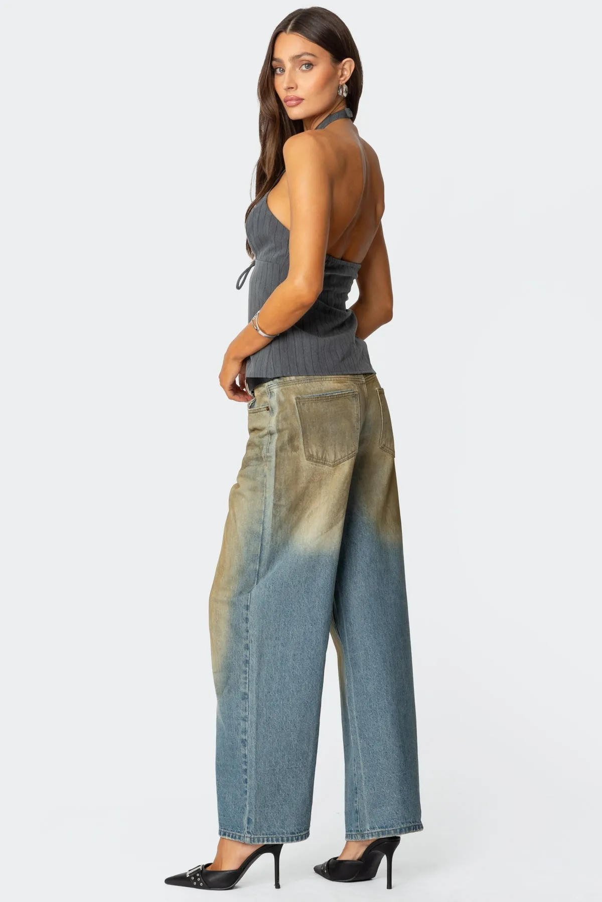 Split Front Pinstripe Halter Top sold by Edikted product image thumbnail 2