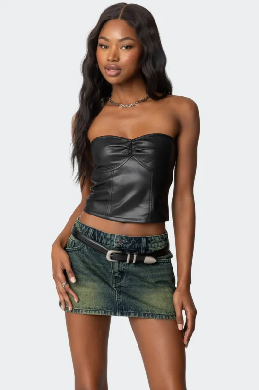 Myleigh Faux Leather Strapless Top sold by Edikted