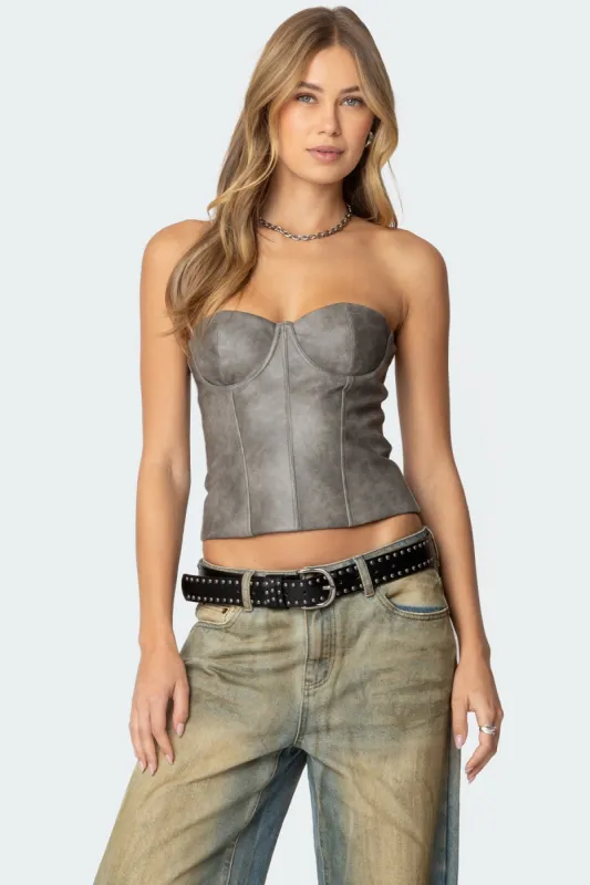 Sulivan Strapless Faux Leather Corset sold by Edikted