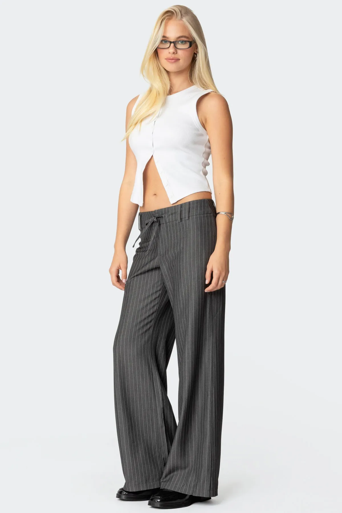 Mayla Wide Leg Pinstripe Trousers sold by Edikted product image thumbnail 4
