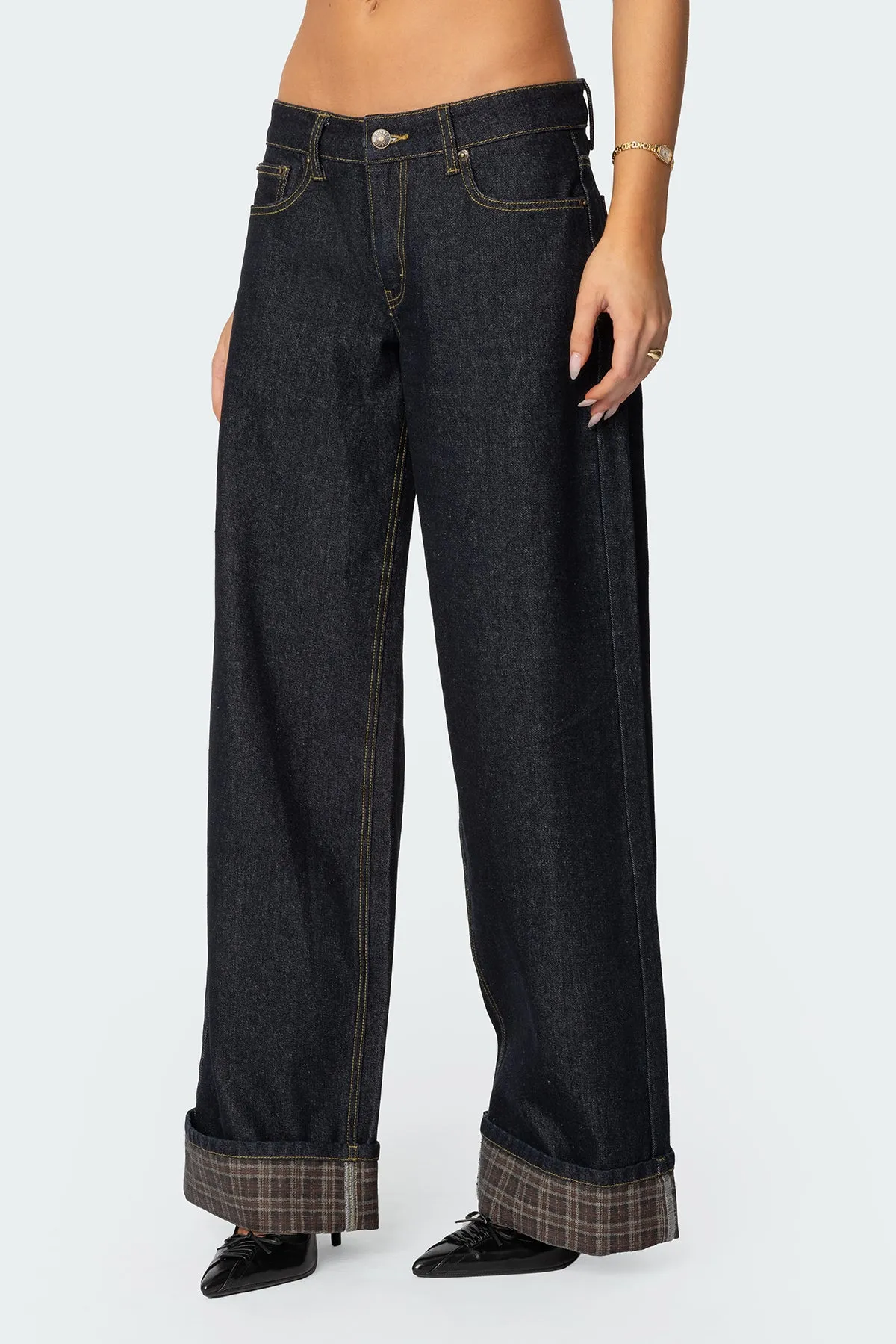 Plaid Cuffed Low Rise Baggy Jeans sold by Edikted product image thumbnail 5