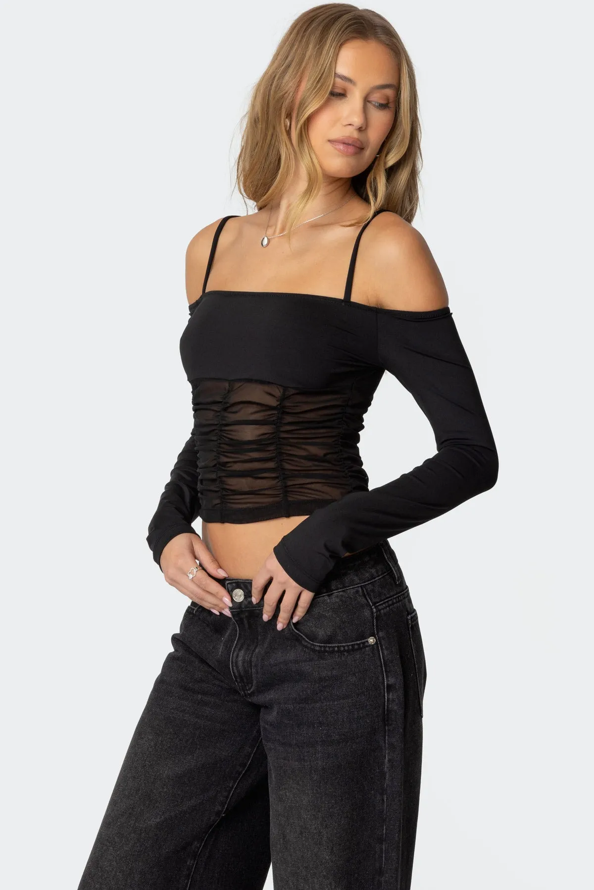 Susie Off Shoulder Mesh Top sold by Edikted product image thumbnail 3