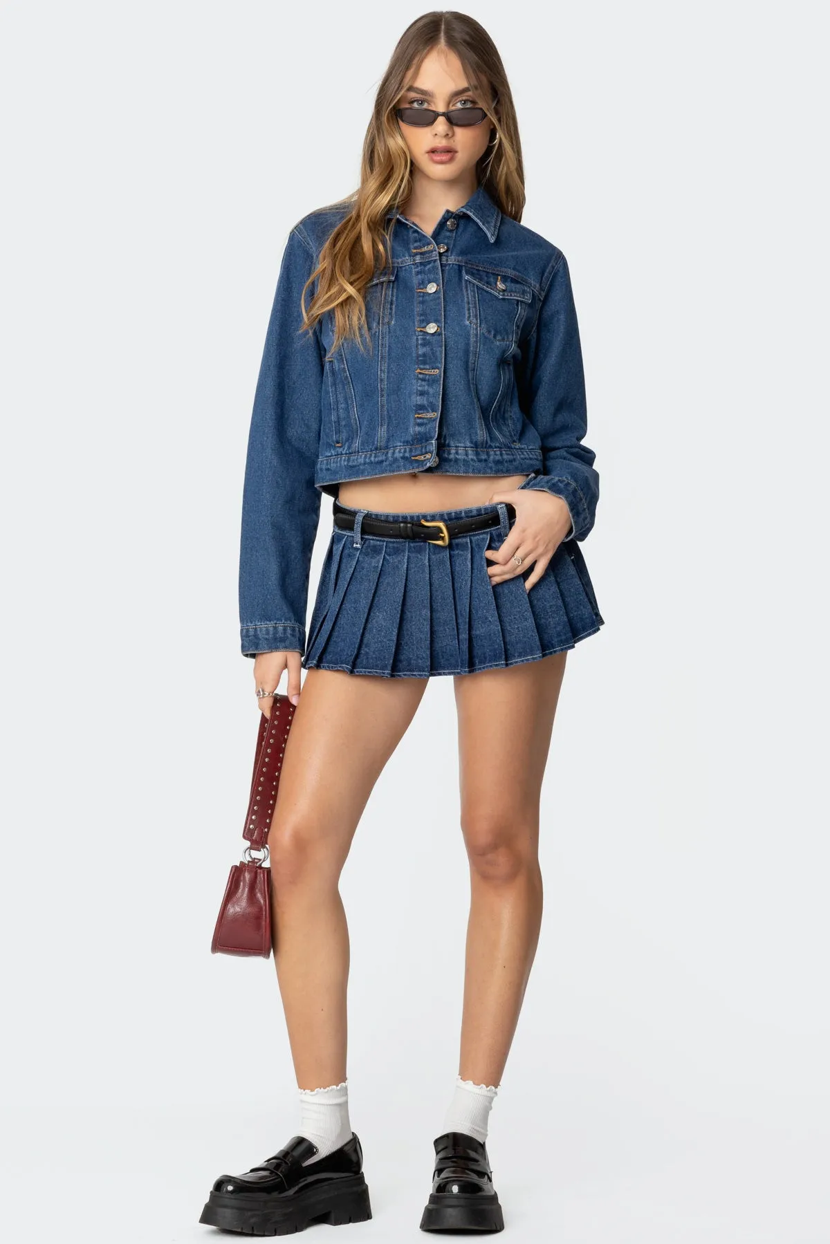 Zenia Denim Pleated Mini Skort sold by Edikted product image thumbnail 5