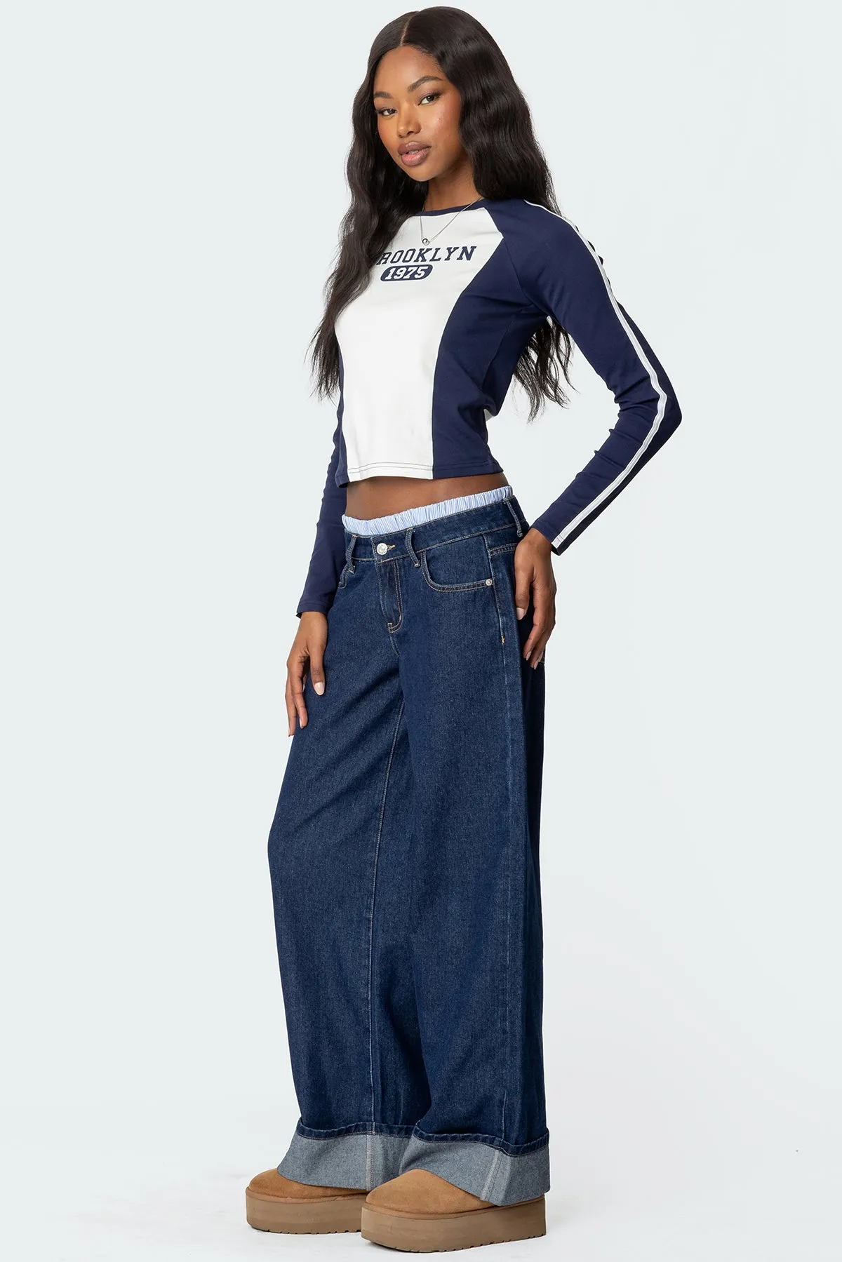 Striped Boxer Detail Low Rise Baggy Jeans sold by Edikted product image thumbnail 3