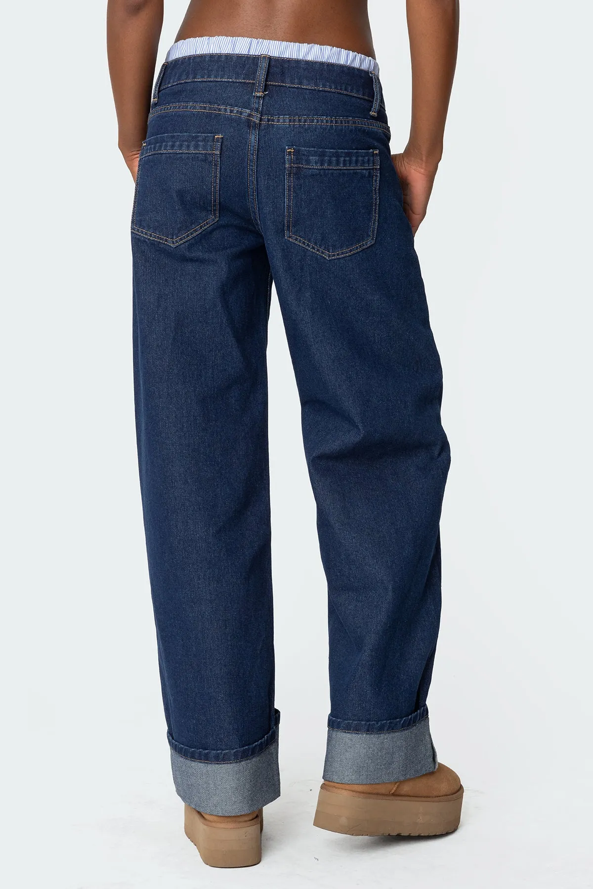 Striped Boxer Detail Low Rise Baggy Jeans sold by Edikted product image thumbnail 5