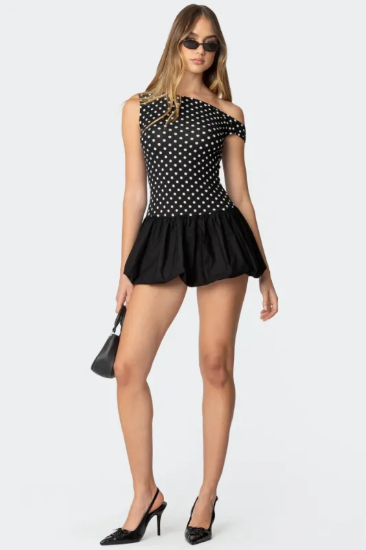 Polka Dot Asymmetric Bubble Skirt Mini Dress made by Edikted