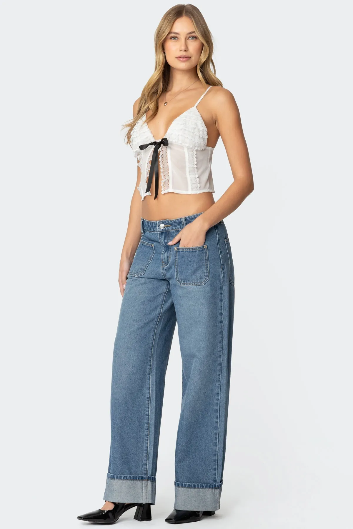 Madi Cuffed Low Rise Jeans sold by Edikted product image thumbnail 3