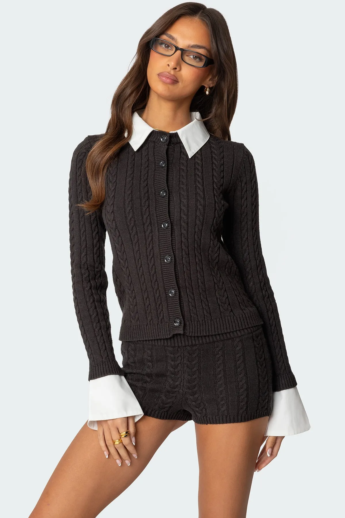 Avey Detachable Cuff & Collar Cardigan sold by Edikted