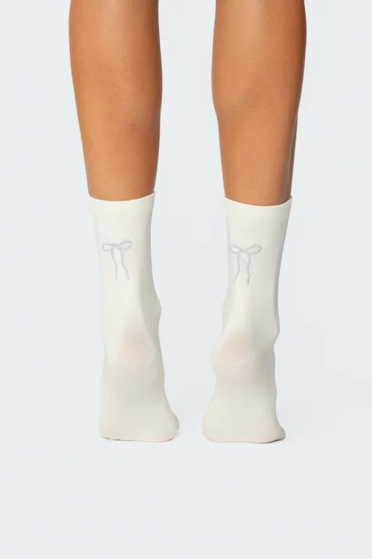 Embroidered Bow Socks sold by Edikted