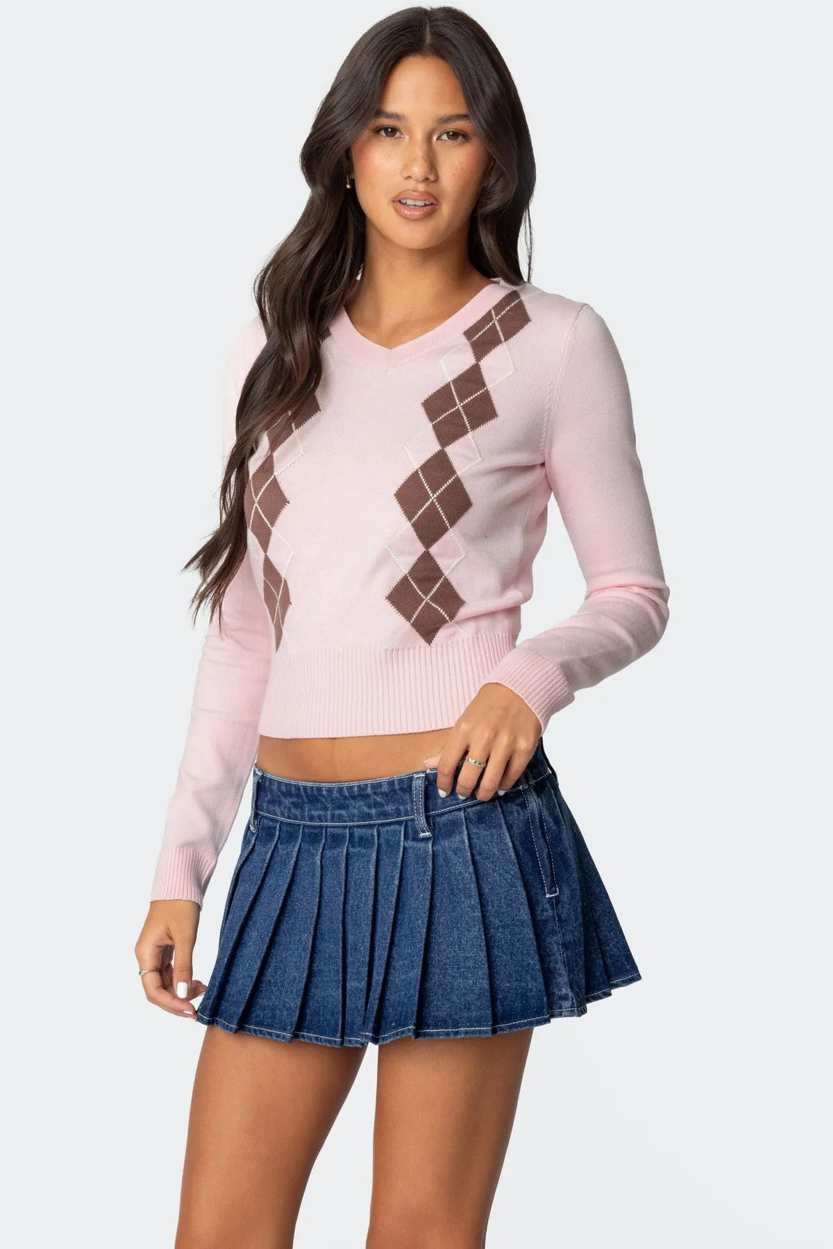 Argyle V Neck Knit Sweater sold by Edikted product image thumbnail 3