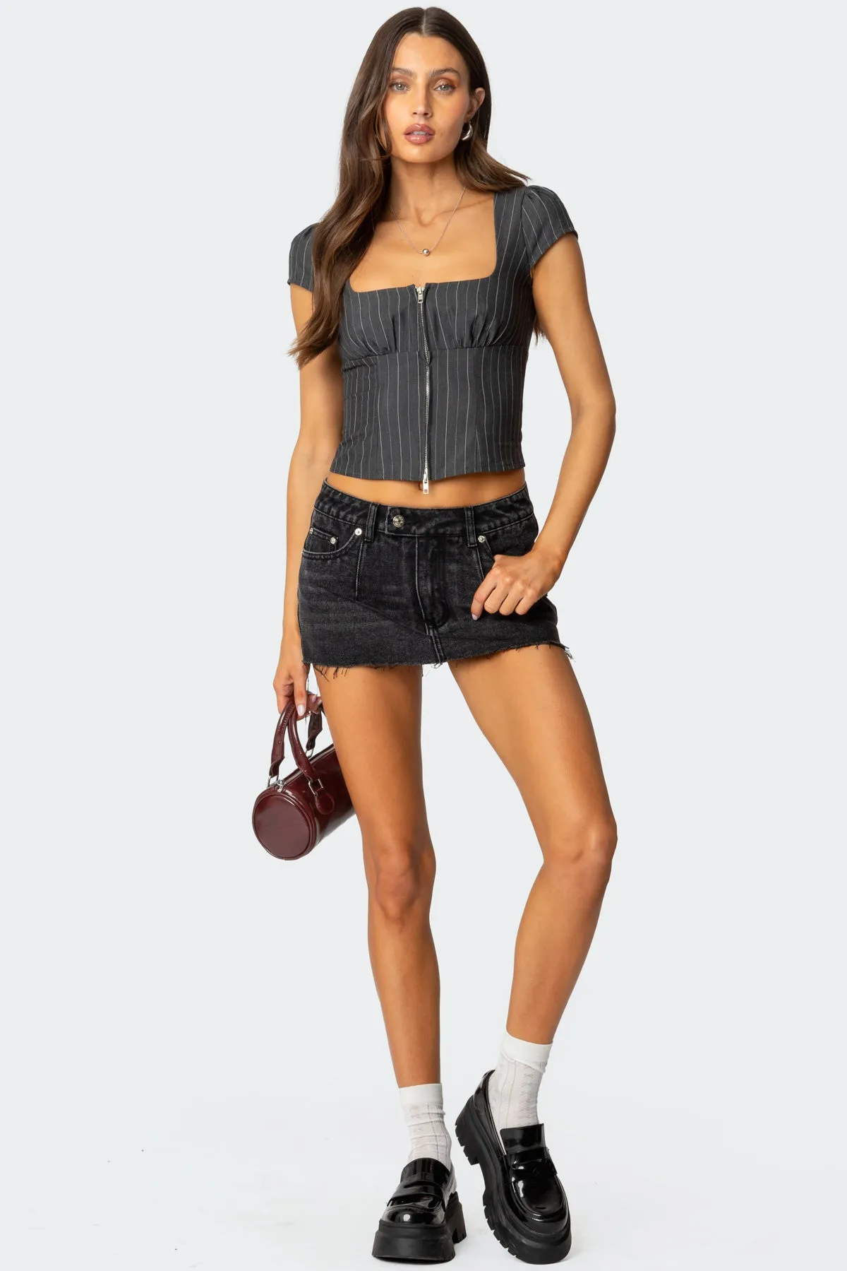 Keni Pinstripe Zip Up Top sold by Edikted product image thumbnail 2