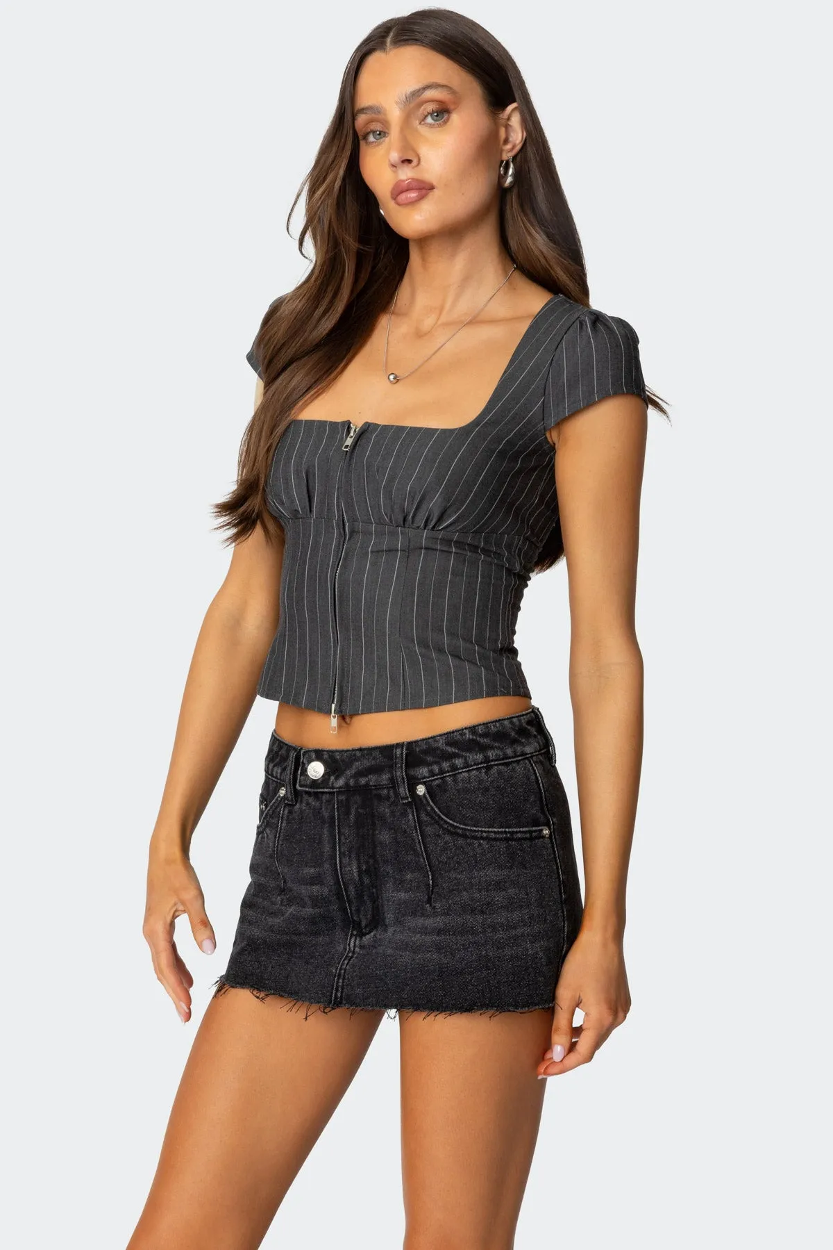 Keni Pinstripe Zip Up Top sold by Edikted product image thumbnail 3