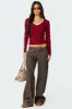 Contrast V Neck Long Sleeve T Shirt sold by Edikted