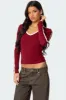 Contrast V Neck Long Sleeve T Shirt sold by Edikted
