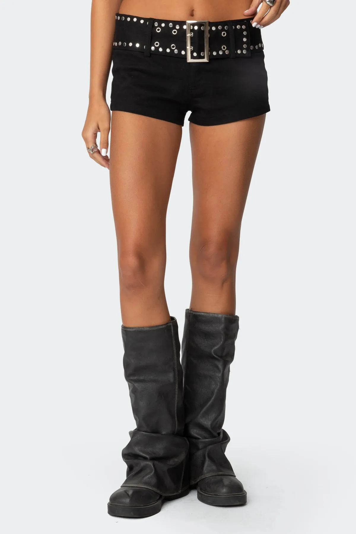 Studded Belt Denim Micro Shorts sold by Edikted product image thumbnail 2