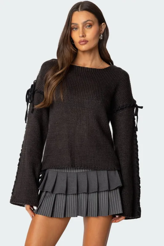 Amelia Lace Up Sleeve Sweater sold by Edikted