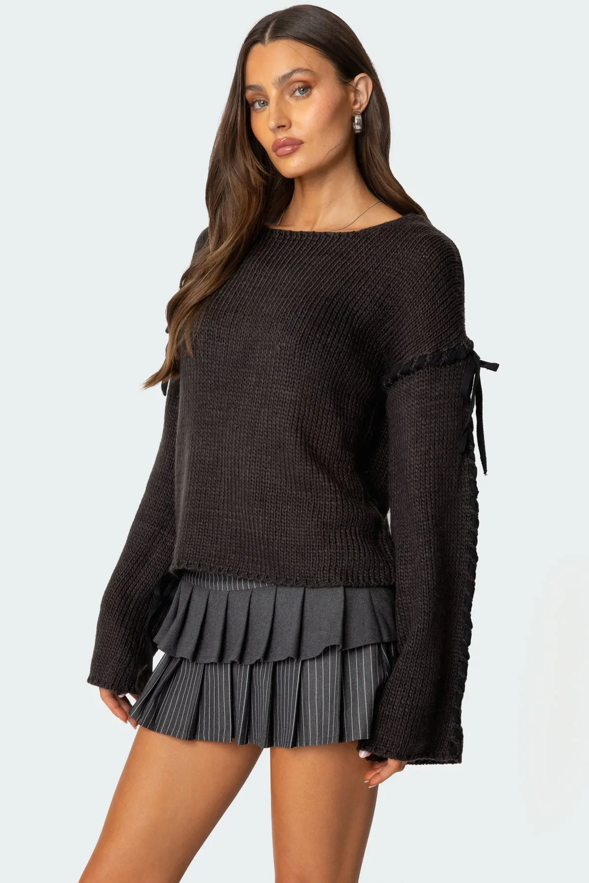 Amelia Lace Up Sleeve Sweater sold by Edikted product image thumbnail 3