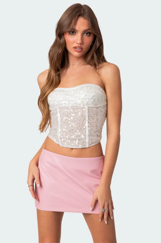 Semi Sheer Sequin Lace Up Corset sold by Edikted