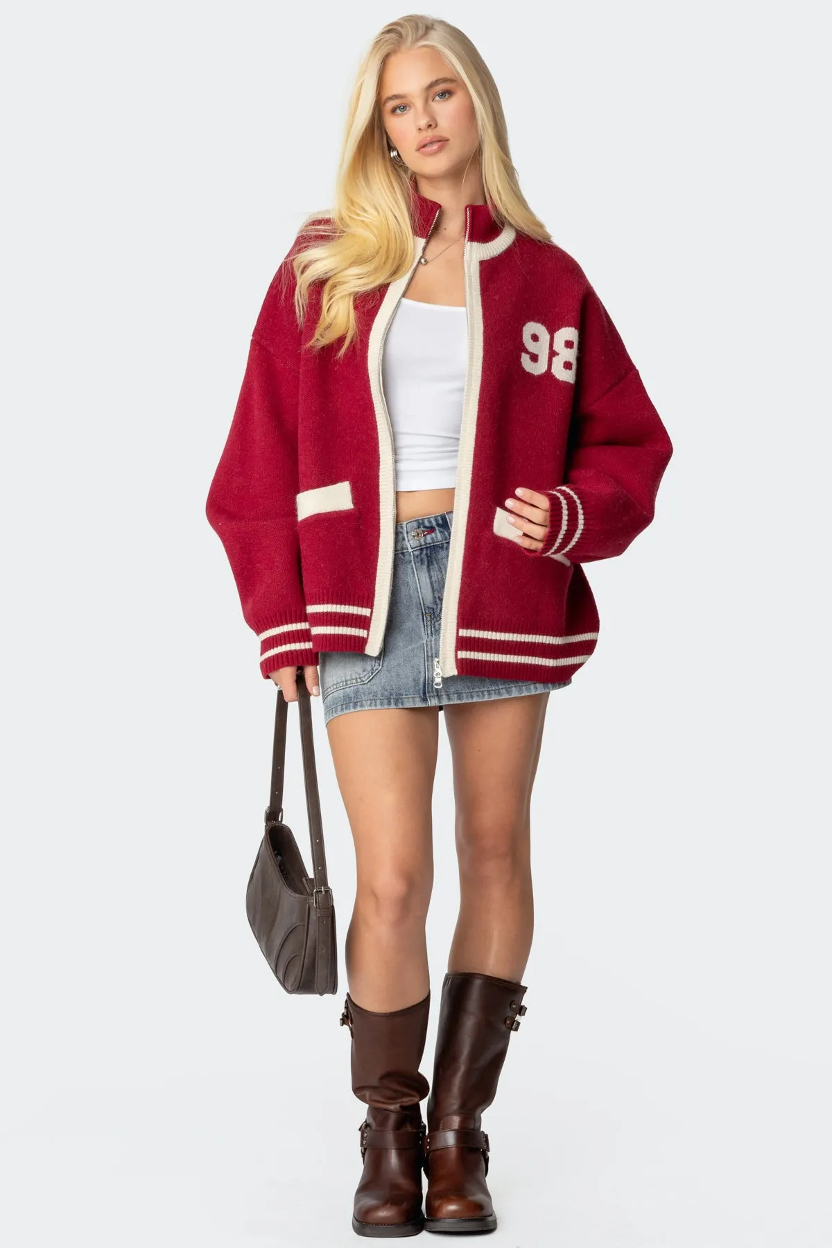 98 Varsity Zip Up Sweater sold by Edikted product image thumbnail 2