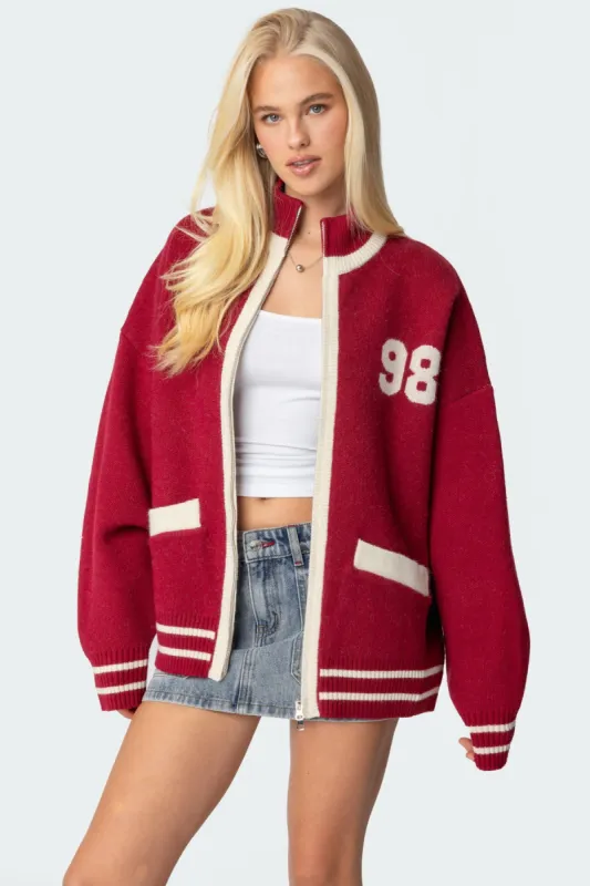 98 Varsity Zip Up Sweater sold by Edikted