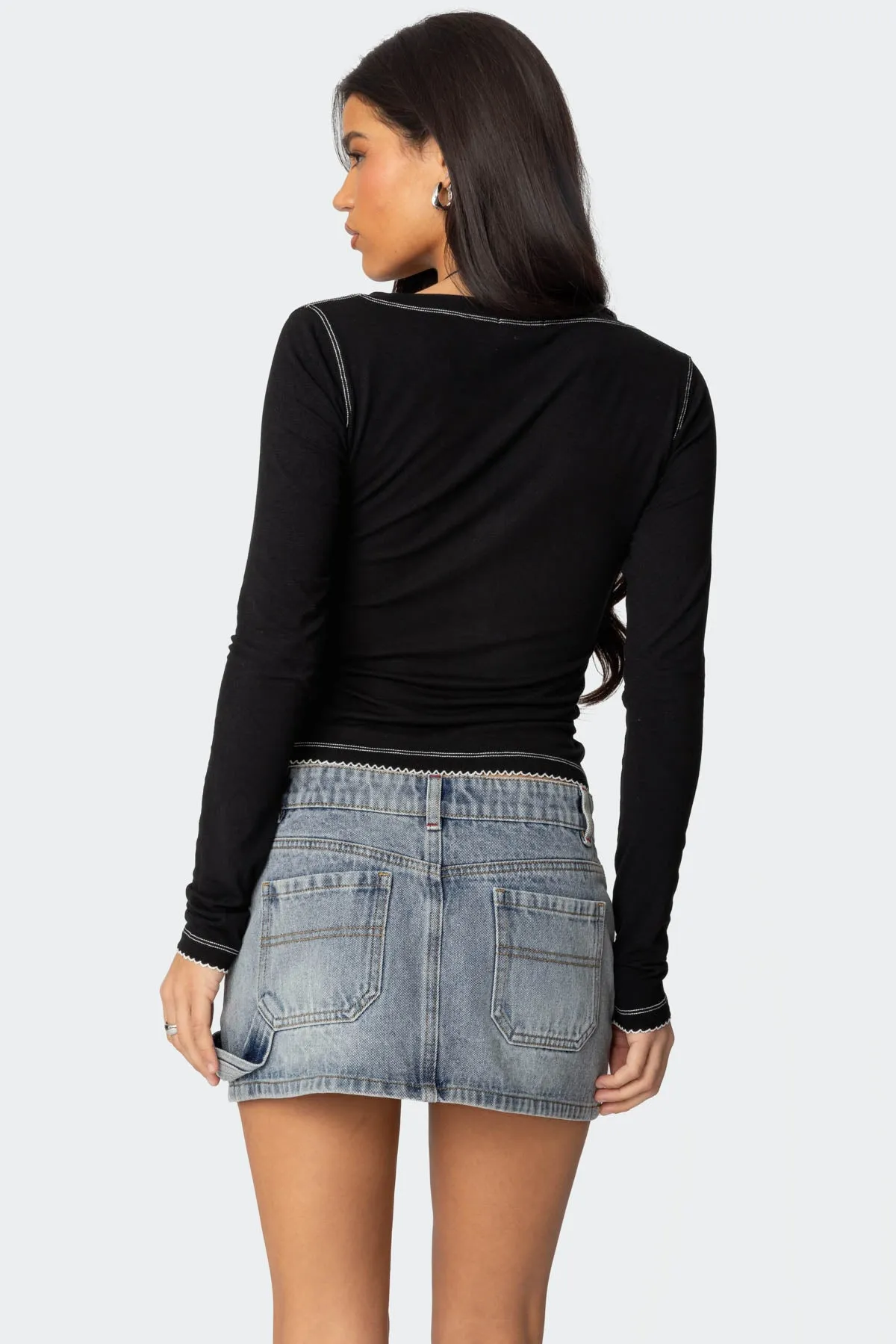 Yael Contrast Stitch Henley Top sold by Edikted product image thumbnail 4