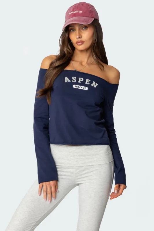 Aspen Ski Club Off Shoulder Top sold by Edikted