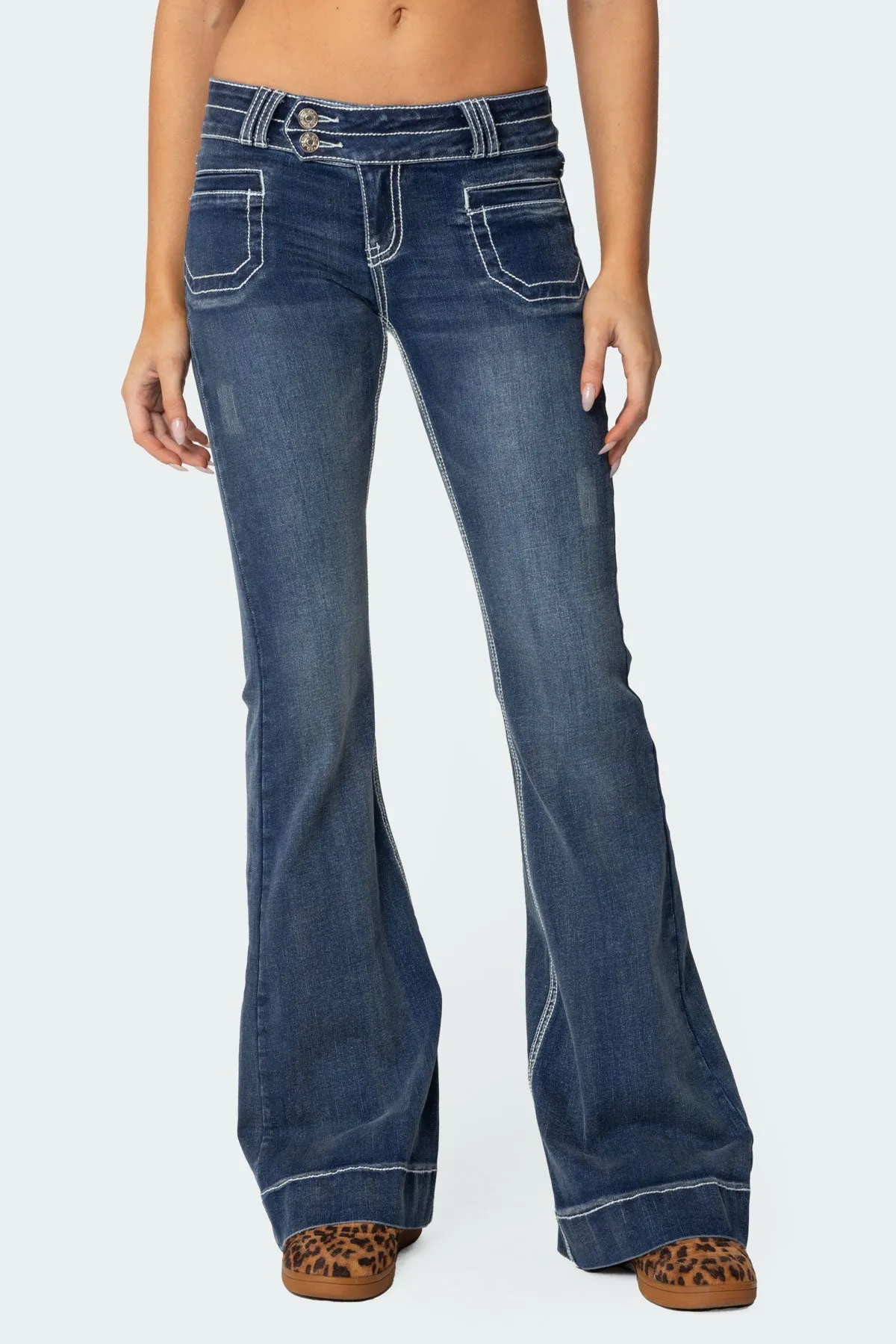 Contrast Stitch Low Rise Flared Jeans sold by Edikted product image thumbnail 2