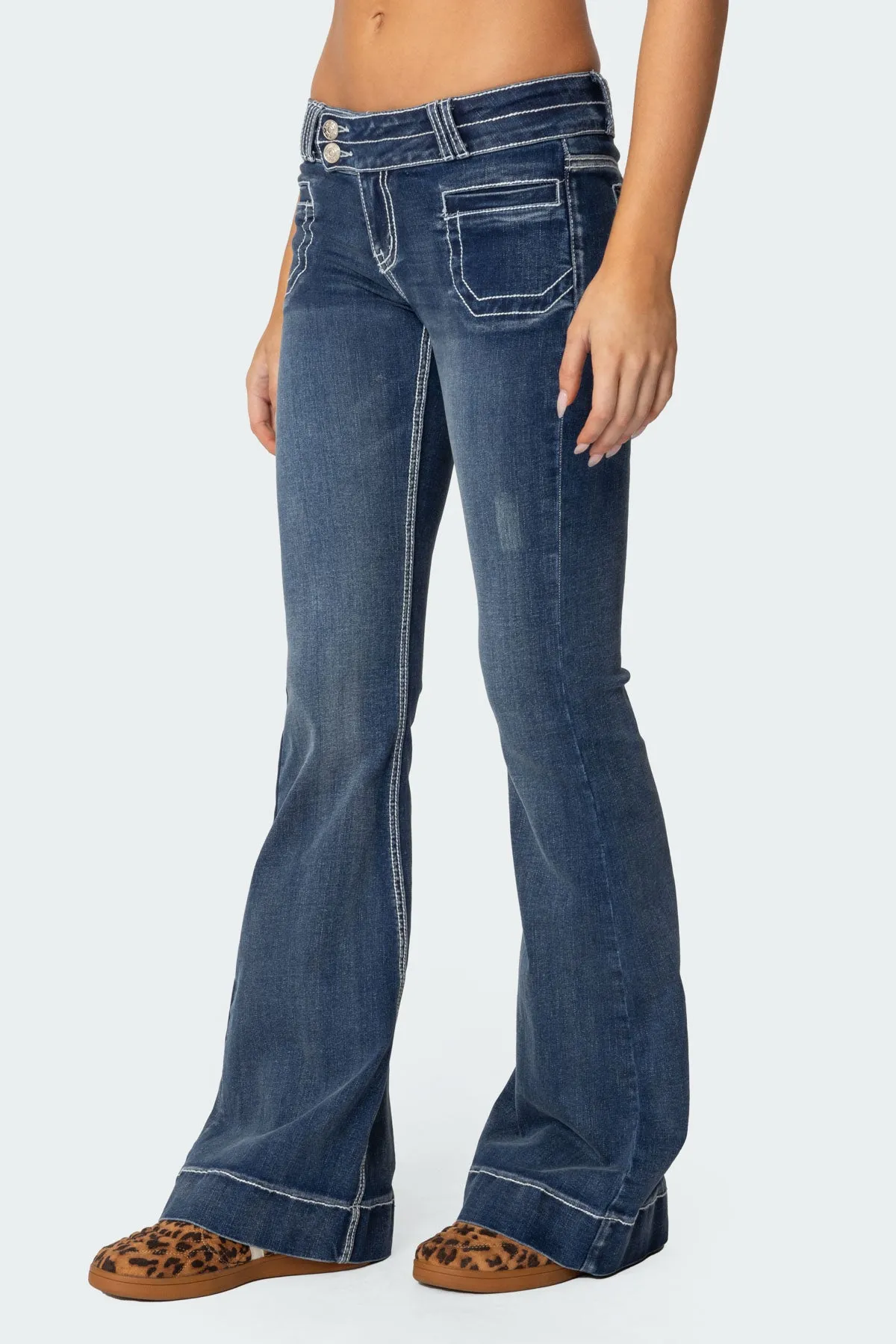 Contrast Stitch Low Rise Flared Jeans sold by Edikted product image thumbnail 4