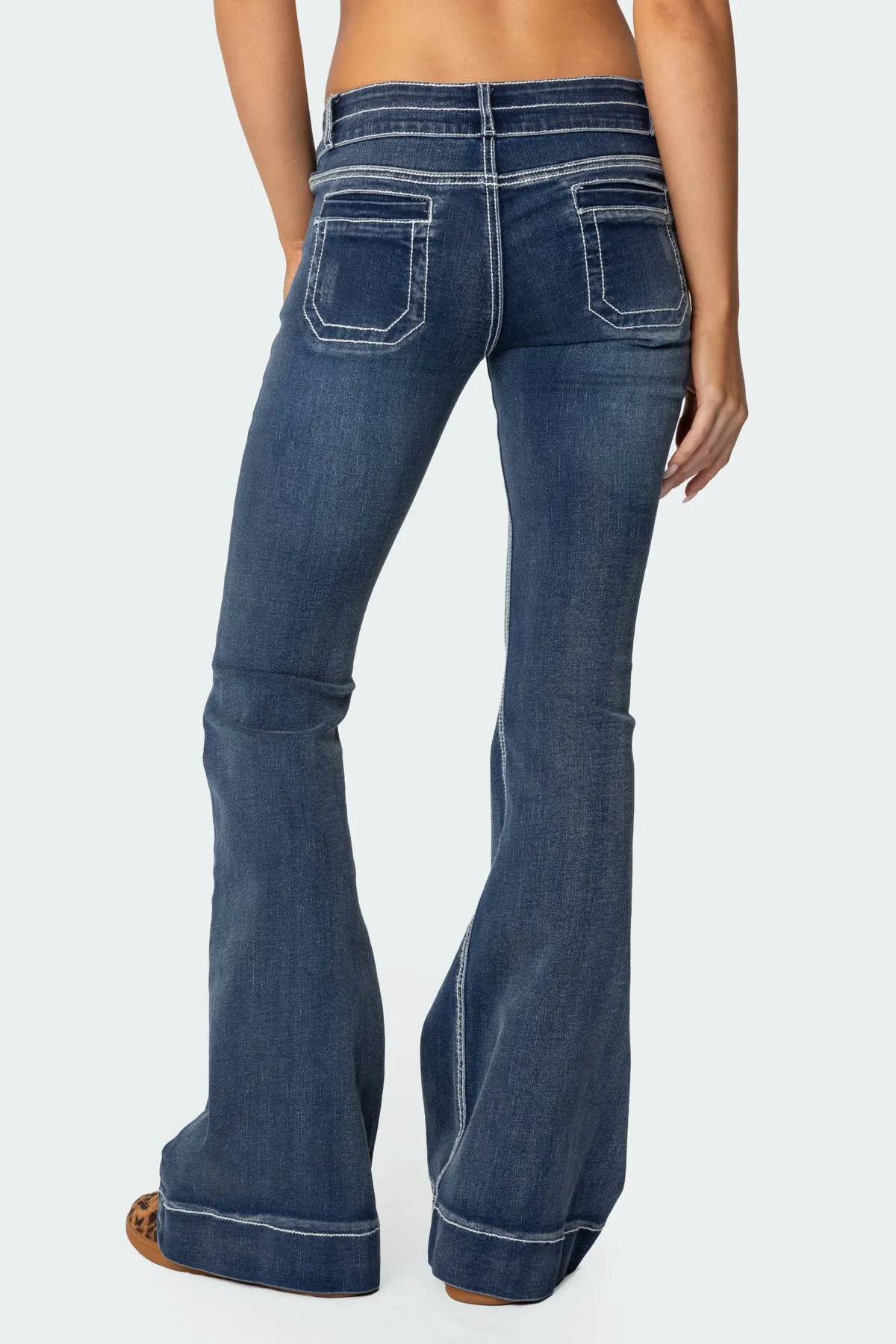 Contrast Stitch Low Rise Flared Jeans sold by Edikted product image thumbnail 5