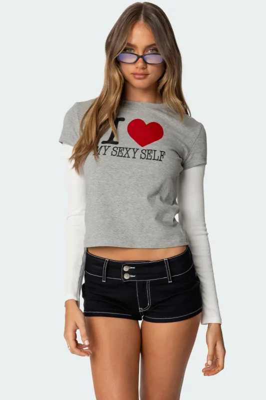 I Heart Me Layered Long Sleeve T Shirt sold by Edikted