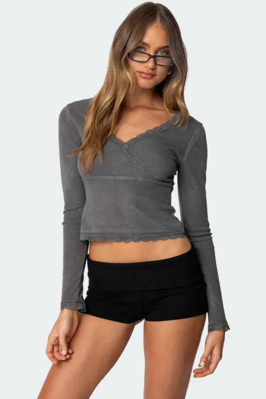 Dareen Ribbed Long Sleeve Top sold by Edikted