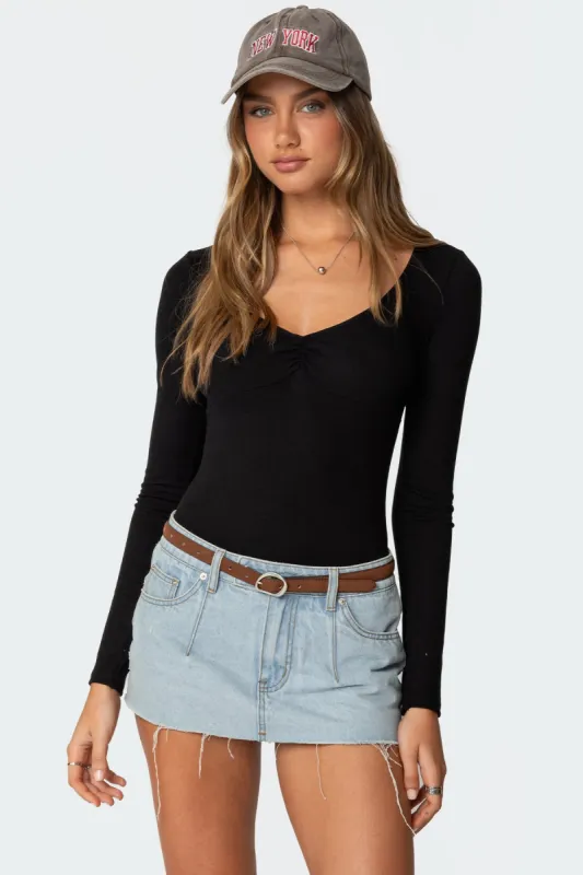 Jonah Long Sleeve V Neck Bodysuit sold by Edikted