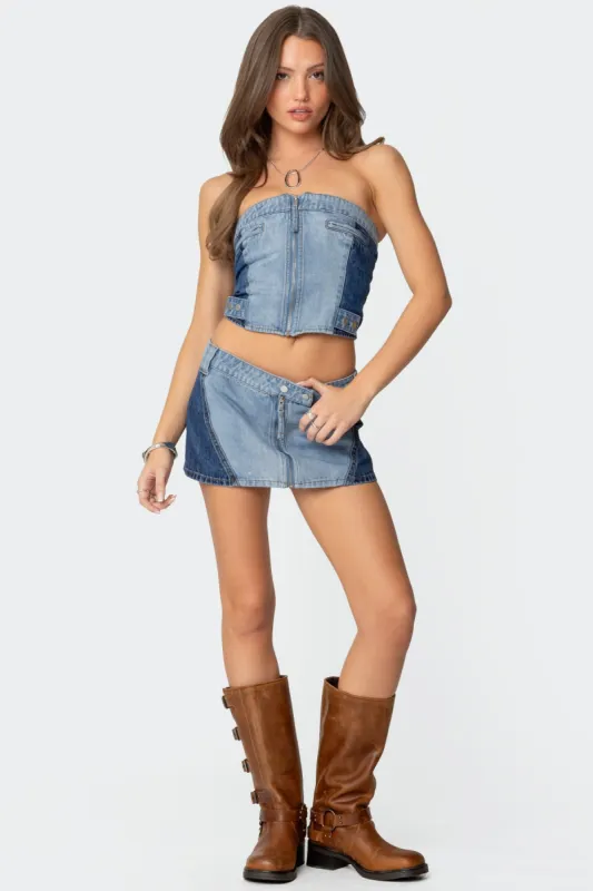 Reni Contrast Zip Denim Mini Skirt sold by Edikted