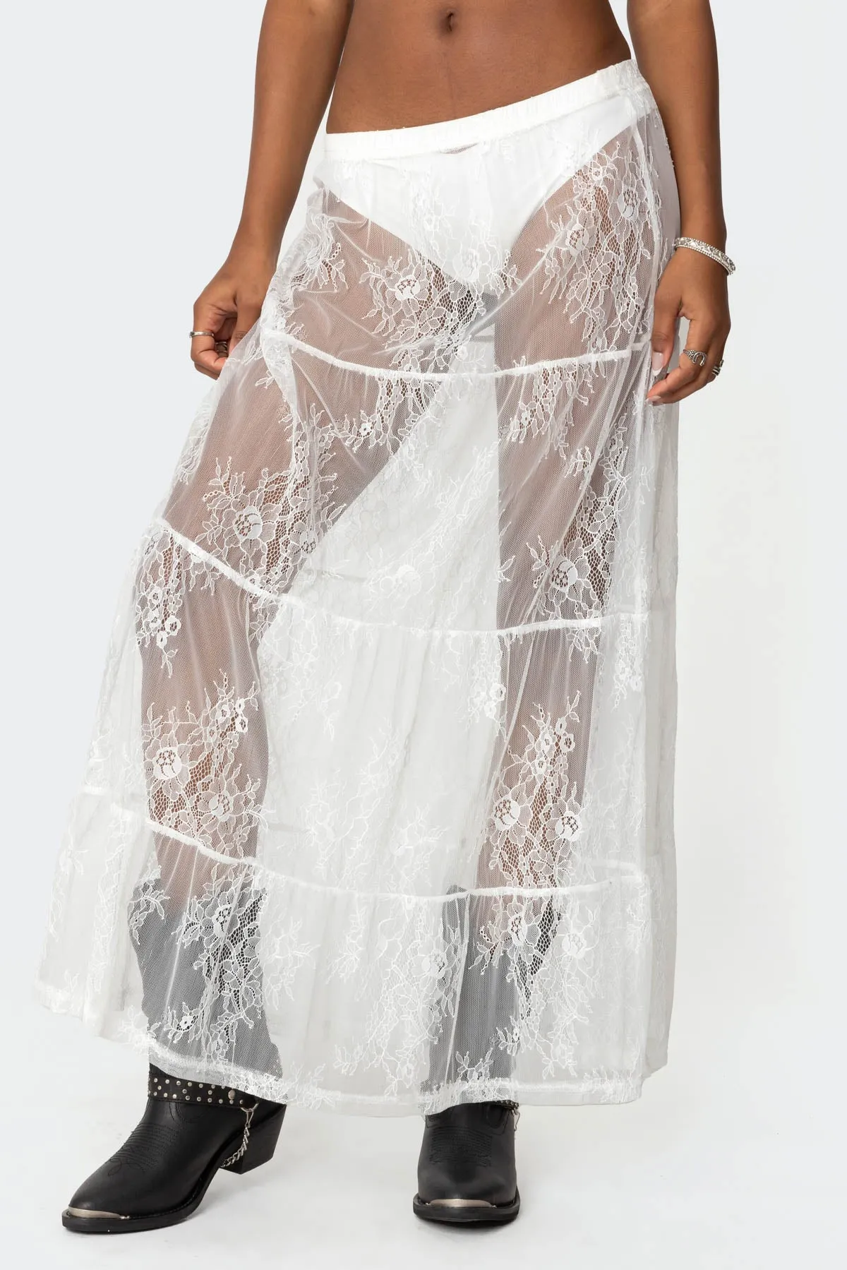 Tiered Sheer Lace Maxi Skirt sold by Edikted product image thumbnail 2