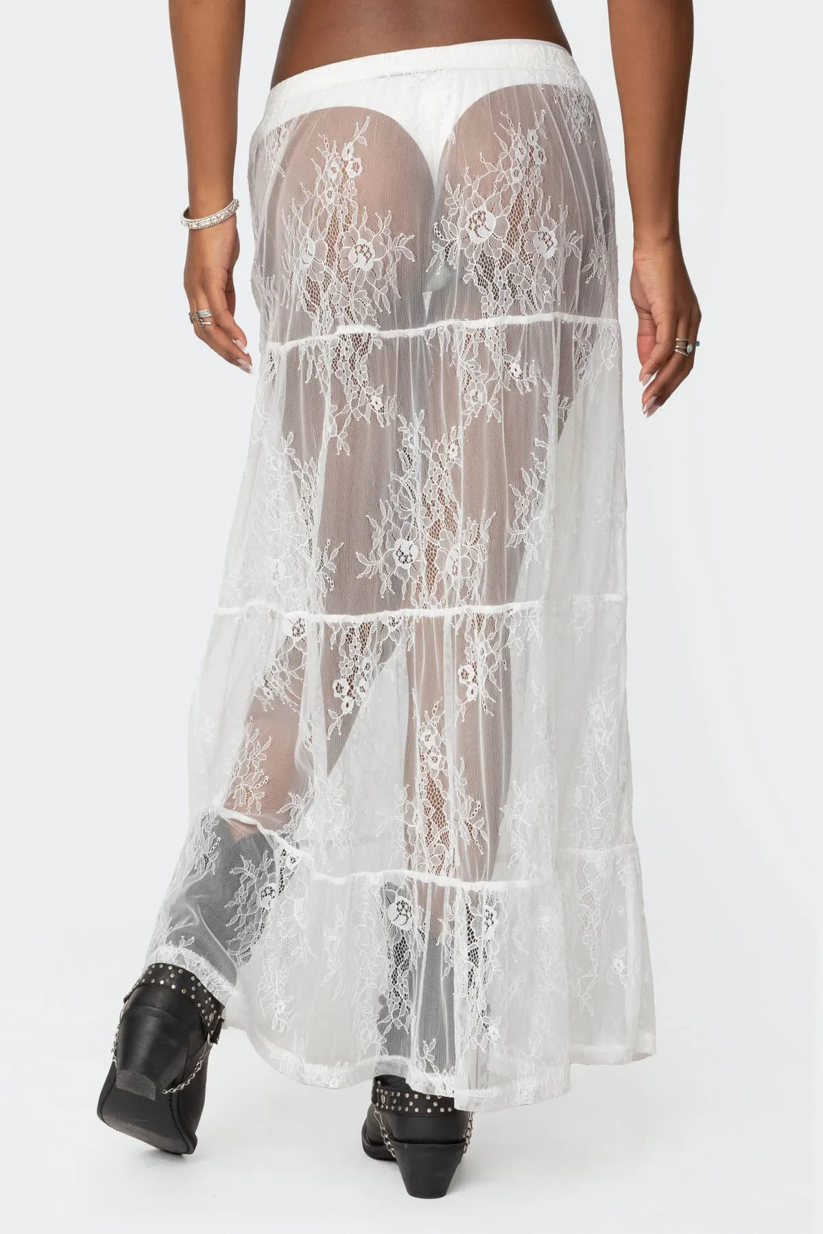 Tiered Sheer Lace Maxi Skirt sold by Edikted product image thumbnail 5