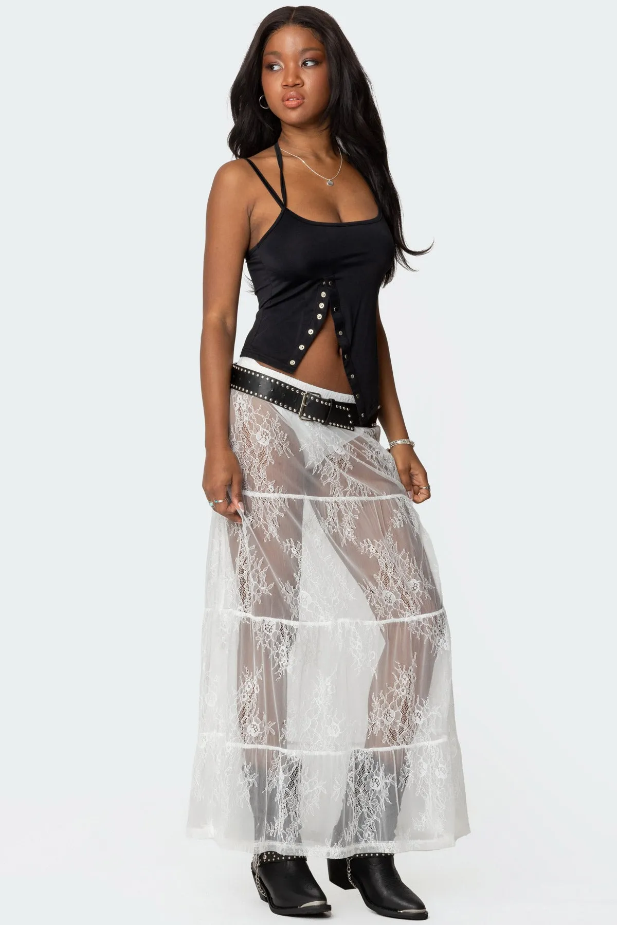 Tiered Sheer Lace Maxi Skirt sold by Edikted product image thumbnail 3