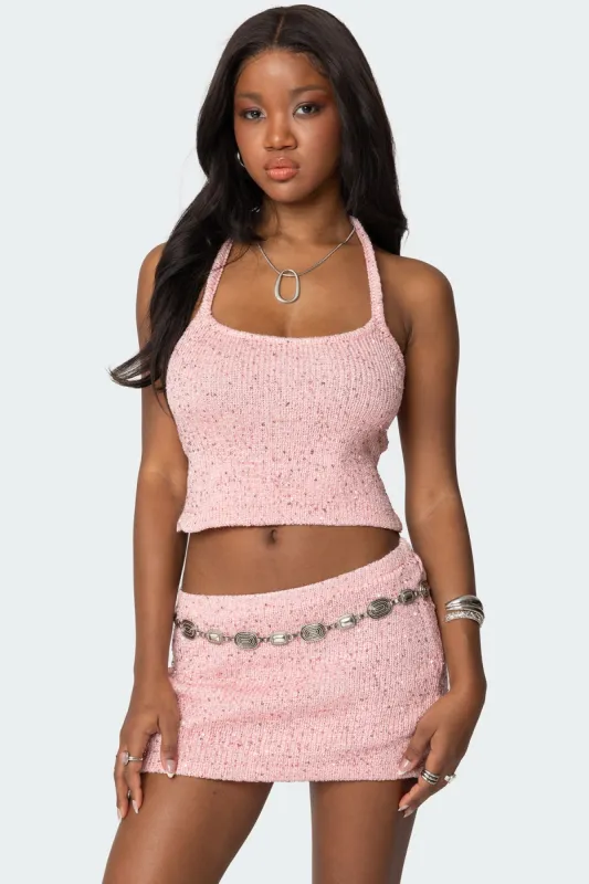 Shaylee Sequin Knit Backless Top sold by Edikted