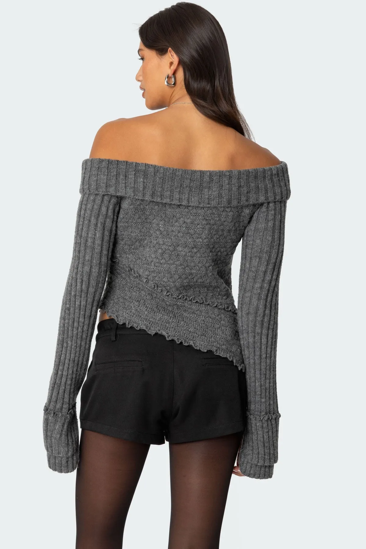 Mikkie Asymmetric Fold Over Knit Top sold by Edikted product image thumbnail 5