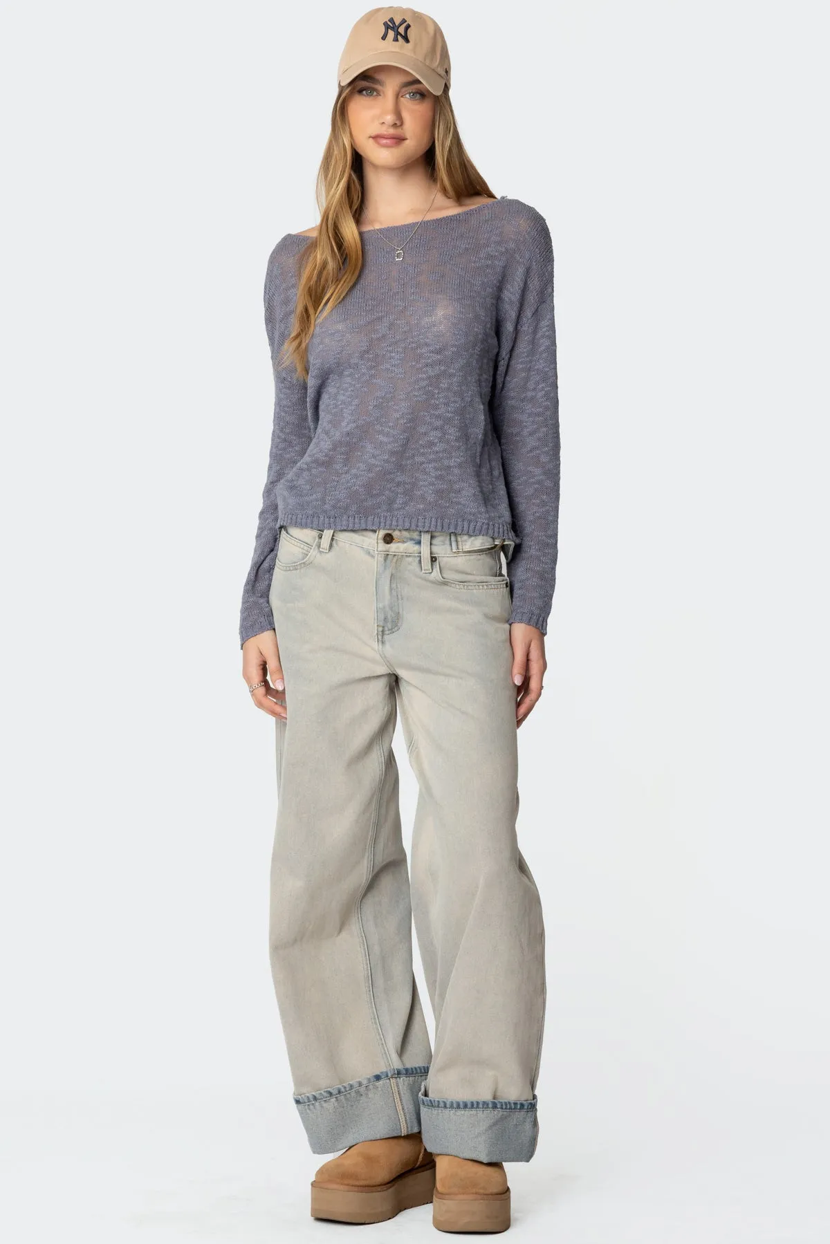 Double Belt Washed Low Rise Baggy Jeans sold by Edikted