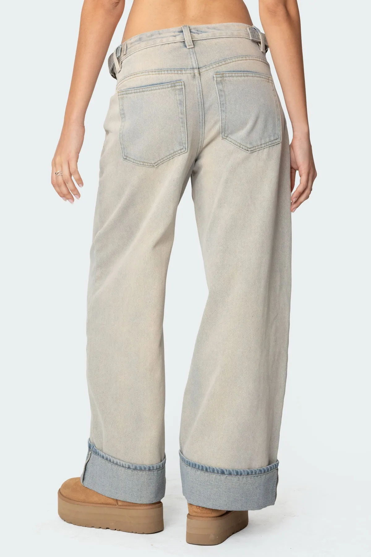 Double Belt Washed Low Rise Baggy Jeans sold by Edikted product image thumbnail 5