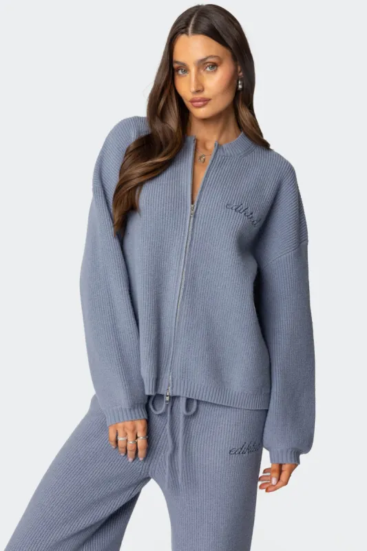 Kris Ribbed Knit Zip Up Sweater sold by Edikted