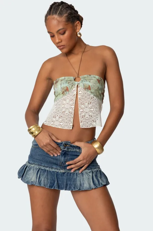Kloe Backless Crochet Split Front Top sold by Edikted