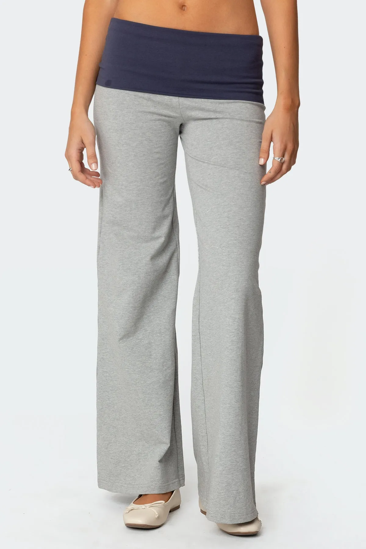 Wide Leg Contrast Foldover Pants sold by Edikted product image thumbnail 2